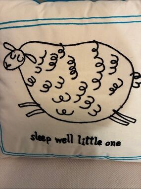 Kindred Spirit Style Embroidered Sheep Throw Pillow-Cream & Turquoise